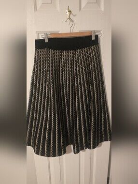 Black and Gold Pleated A-Line Skirt